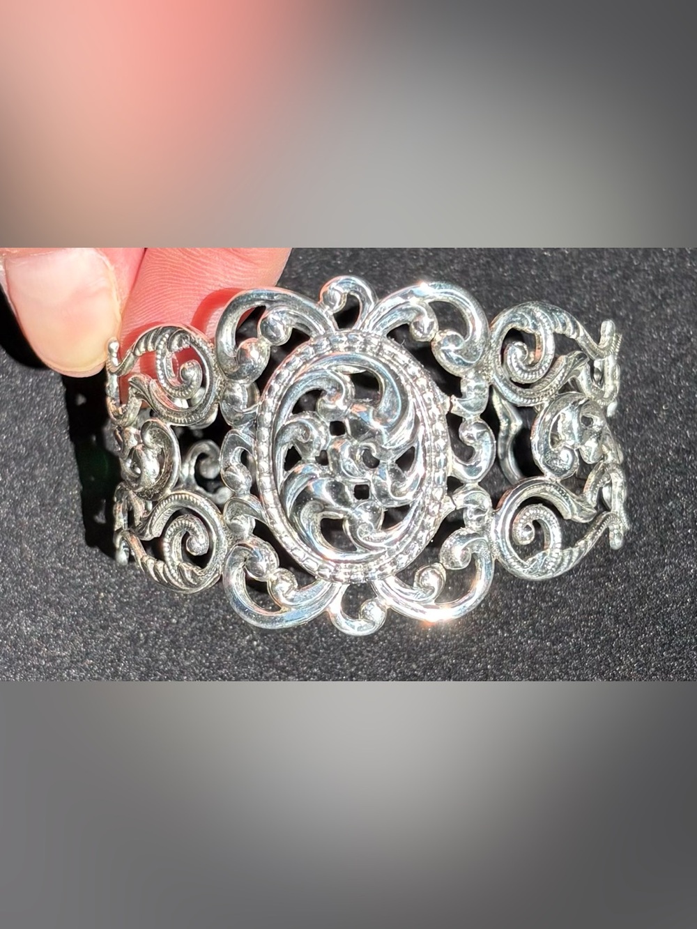 Vintage Danecraft Sterling Silver Scroll Cuff Bracelet Filigree - newly polished